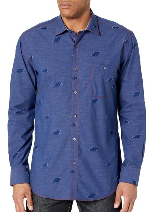 Bugatchi Other - Bugatchi Navy Blue Long-Sleeve Button-Down Shirt with Subtle Patch Motif